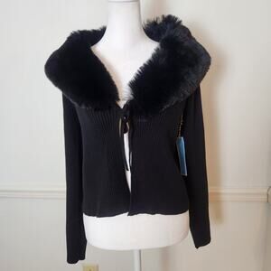 Draper James Black Sweater with Faux Fur Collar